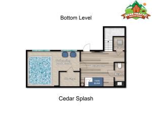 a floor plan of the bottom level of aominium at Cedar Splash in Sevierville