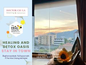 a flyer for the healing and detox castles stay in town with a sunflower at The Hive Chiang Mai Hotel in Chiang Mai