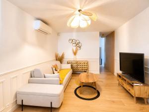 a living room with a couch and a tv at Le Bohème - hyper centre - cosy in Mont-de-Marsan