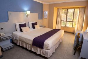 a hotel room with a large bed and a window at Infinity Park Hotel in Santiago