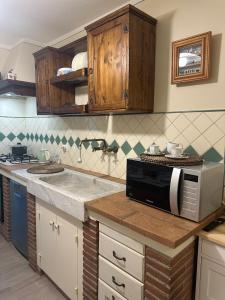 a kitchen with a microwave on a counter at Spacious e Modern Comfort Near Center in Lucca