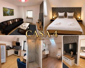 a collage of three pictures of a hotel room at Casa del Mondo 4 in Sankt Aldegund