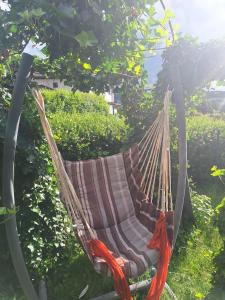 a hammock in a garden under a tree at Ernies Gartentraum in Mattsee