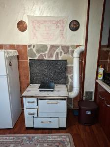 a small kitchen with a stove and a refrigerator at Komani Hideout in Podgorica +37 photos