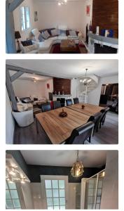 two pictures of a living room and a dining room at Chambres - La Chenevelle in Chitenay