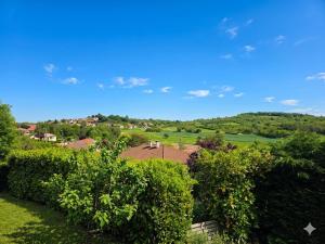 an overhead view of a house with bushes and trees at Châtel-guyon : Appart cosy avec place de parking et piscine près des thermes in Châtel-Guyon