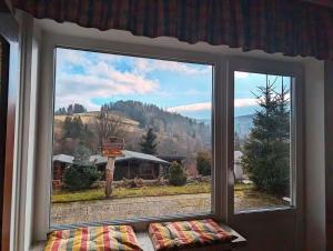 a window with a view of a mountain view at Haus Kiel Wohnung Mühlenberg in Altenau