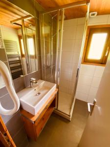 a bathroom with a sink and a shower at Le Rookie Mountain in Le Grand-Bornand +58 photos