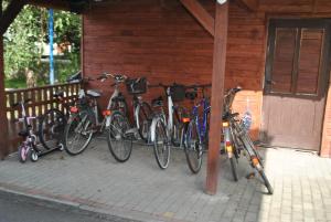 a group of bikes parked next to a building at Agroturystyka nad Sanem in Dydnia