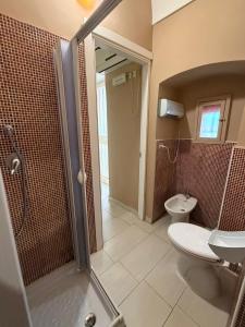 a bathroom with a shower and a toilet and a sink at Dimora Via Roma in San Severo