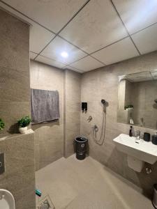 a bathroom with a shower and a sink at Arya homestay in Greater Noida +6 photos