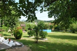 a garden with trees and bushes in a yard at Agroturystyka nad Sanem in Dydnia