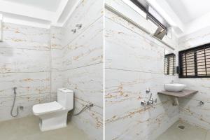 two photos of a bathroom with a toilet and a sink at FabHotel Metro Residency, Indore Junction Railway Station in Indore