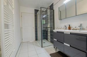 a bathroom with a shower and a sink at La caillotine in Rosières-près-Troyes +13 photos