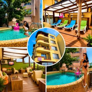 a collage of pictures of a hotel with a pool at Хотел ЮГ in Primorsko