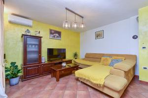a bedroom with a bed and a couch and a tv at Apartment Modrusani 1561 in Žminj