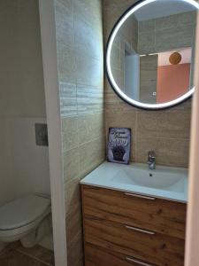 a bathroom with a sink and a mirror at Partie de ferme appartement in Paluds de Noves