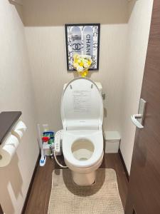 a small bathroom with a toilet with a picture above it at COMMA House 川崎 in Kawasaki