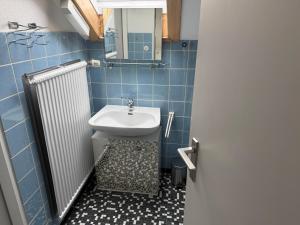 a small bathroom with a sink and a mirror at Alpenblick am Kienberg in Pfronten +58 photos