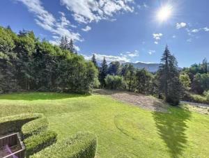 an aerial view of a large grassy field with trees at Studio montagne Les Carroz in Arâches-la-Frasse