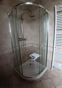 a shower stall with a stool in a bathroom at Gîte du Gros Hêtre in Sainte-Beuve-en-Rivière +8 photos