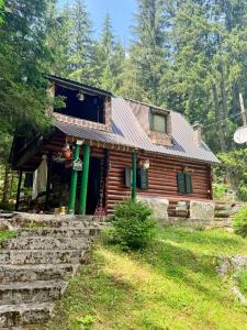 a log cabin in the woods with a porch at Vikendica Avlija in Rožaje