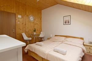 a bedroom with a bed and a table and chairs at U Certa in Čerčany