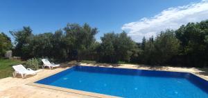 a swimming pool with two white chairs next to it at Villa Assalama Mogador, Essaouira in Essaouira