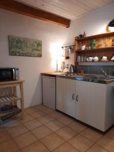 a kitchen with a sink and a counter top at Le Pre Vert - Garden Suite in Marat