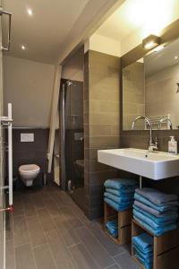 y baño con lavabo y aseo. en Loft 6 kingsize apartment 2-4persons with great kitchen en Groninga
