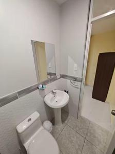 a bathroom with a toilet and a sink at Casa Mi Perú in Urbanizacion Buenos Aires