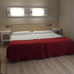 a bedroom with a large bed with a red blanket at Hotel Alaiz in Beriáin