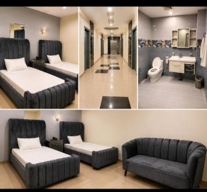 a hotel room with a bed and a couch at BHM Faraz hotel in Theri Sānsi