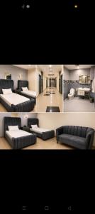 a collage of photos of a living room with couches at BHM Faraz hotel in Theri Sānsi