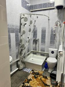 a bathroom with a tub and a toilet and a shower at Apartmenthouse in Naryn