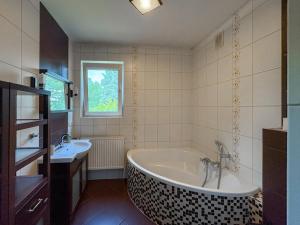 a bathroom with a large tub and a sink at Willa Kotelnica in Międzybrodzie Bialskie +32 photos