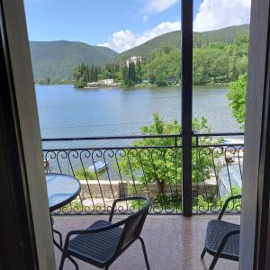 a view of a lake from a balcony at Casa Blu in Piediluco