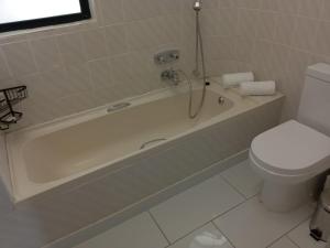 a bathroom with a white tub and a toilet at Galenia Boutique Hotel in Springbok