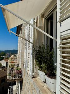 a balcony with potted plants on a building at L'Annexe Apparthôtel Porto Vecchio, 4 étoiles in Porto-Vecchio