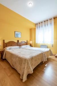 a bedroom with a large bed and a window at Pension Monteverde in Cangas de Onís