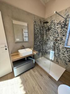 a bathroom with a sink and a shower at Casa LEONARDO in CastellʼArquato +6 photos