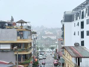 a view of a city street with buildings and cars at Sweden SaPa Hotel in Sapa