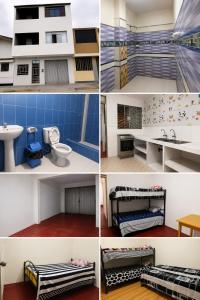 a collage of different pictures of a room at La Partillana in Chimbote