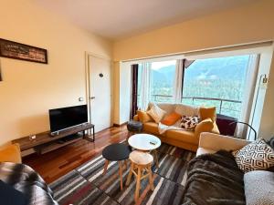 a living room with a couch and a tv at Apartemento en la Molina - a pie de pistas in La Molina