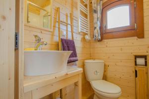 a bathroom with a white sink and a toilet at Le chalet pour la nuit in Pont-Sainte-Marie