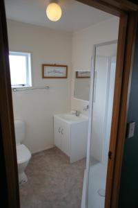 a bathroom with a toilet and a sink at Pukenui Lodge in National Park