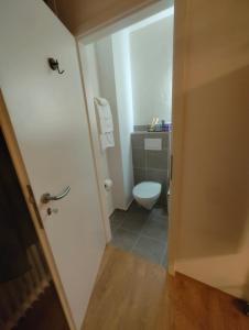 a small bathroom with a toilet and a sink at Zentrum & Therme in Bad Wörishofen