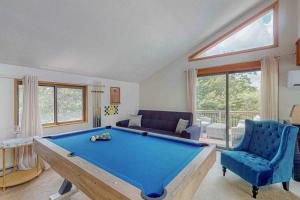 a living room with a pool table and a couch at House in the Woods in Albrightsville
