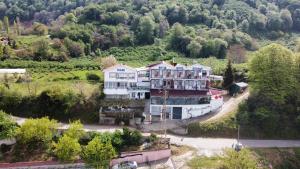 Luftaufnahme eines großen Hauses auf einem Hügel in der Unterkunft Hisar Beach Hotel in Yaylacık
