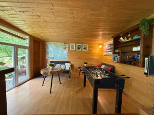 a living room with a ping pong table in it at Zakątek Włóczykija in Cisna